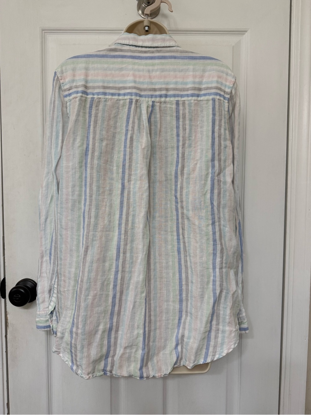 GAP 100% Linen Pastel Stripe Boyfriend Fit Button Front Shirt Medium - Picture 3 of 13